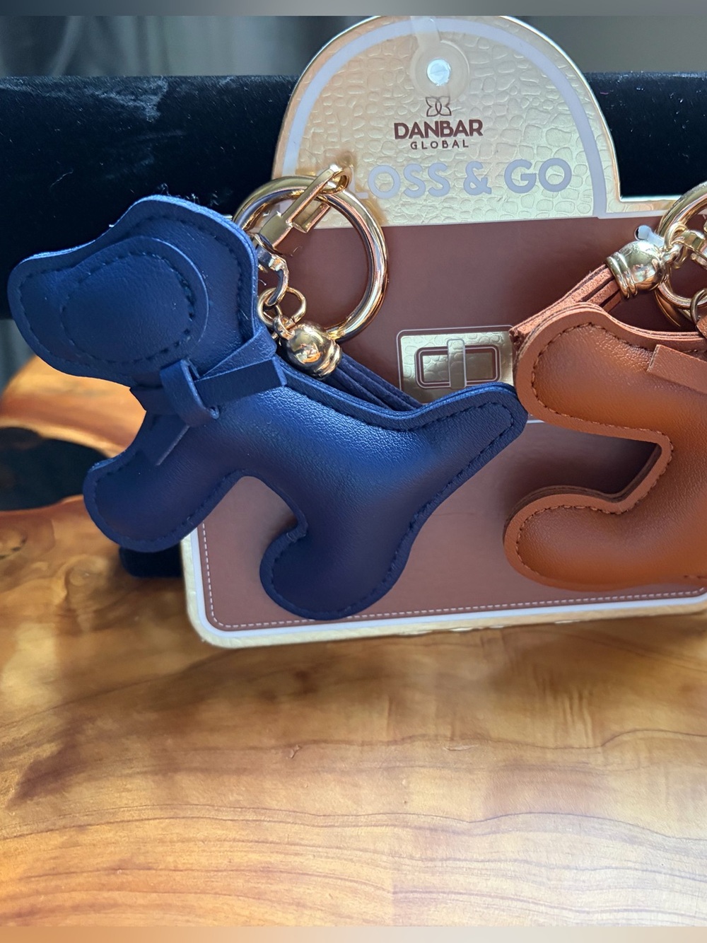 Toss & Go Leather Dog Keychain- Navy and Tan